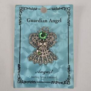 VTG 2000 Guardian Angel August Peridot Gemstone Pin Sterling Silver Finish